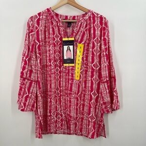 Gloria Vanderbilt Nova Flutter Sleeve Blouse Tribal Weaving Azalea Small NEW
